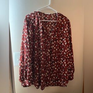 Lush Top Brown and Black Chantelli V Patterned Blouse 2X